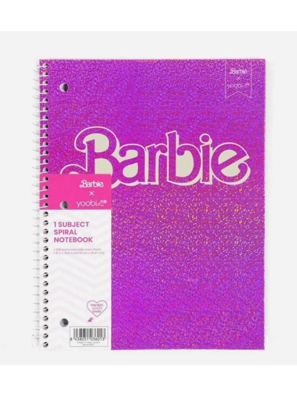 Set of 2 Barbie X Yoobi 1 Subject Spiral Notebooks Pink Glitter Design